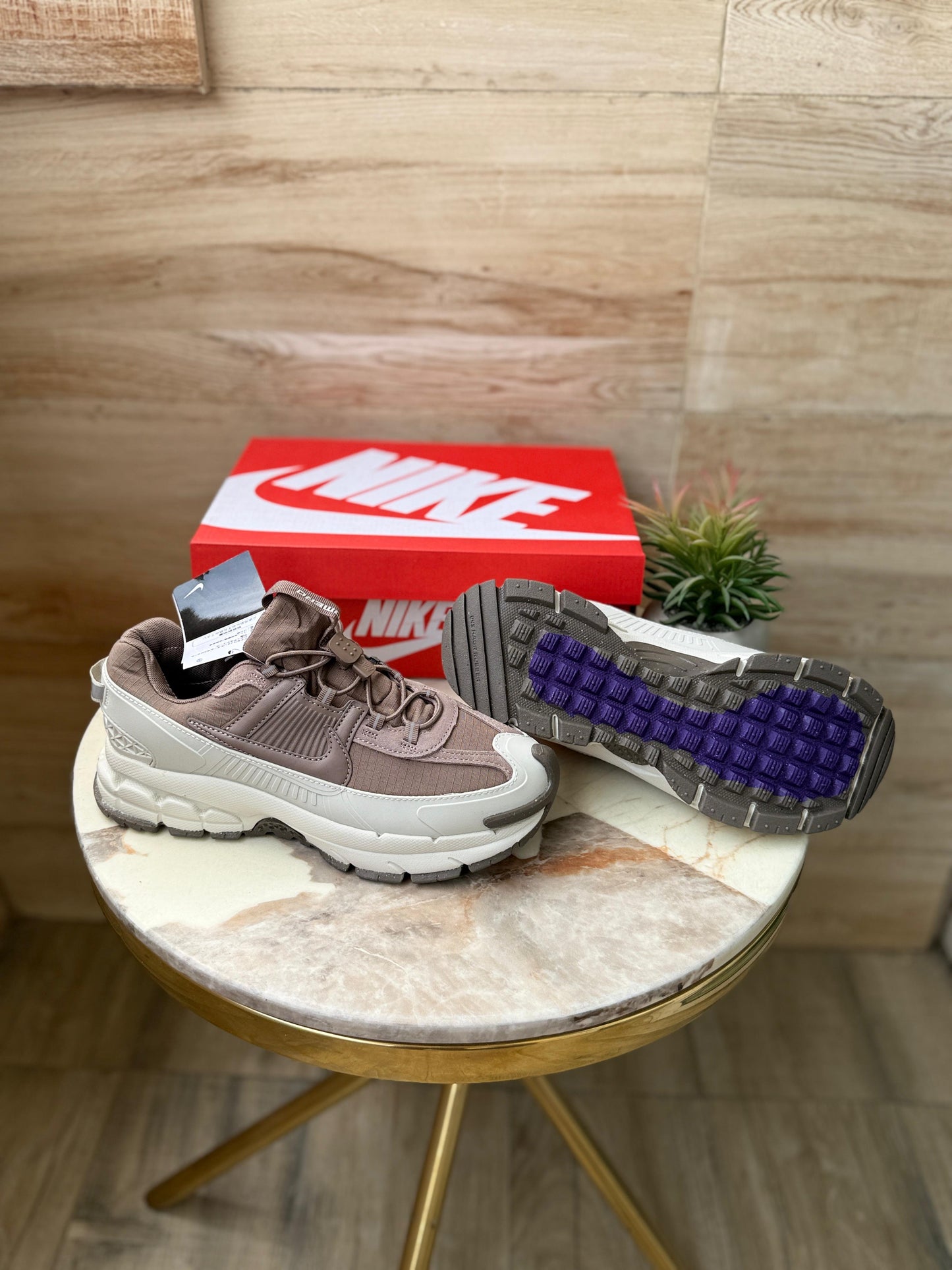 Neutral-Tone Retro Tech Sneakers – Light Bone Brown