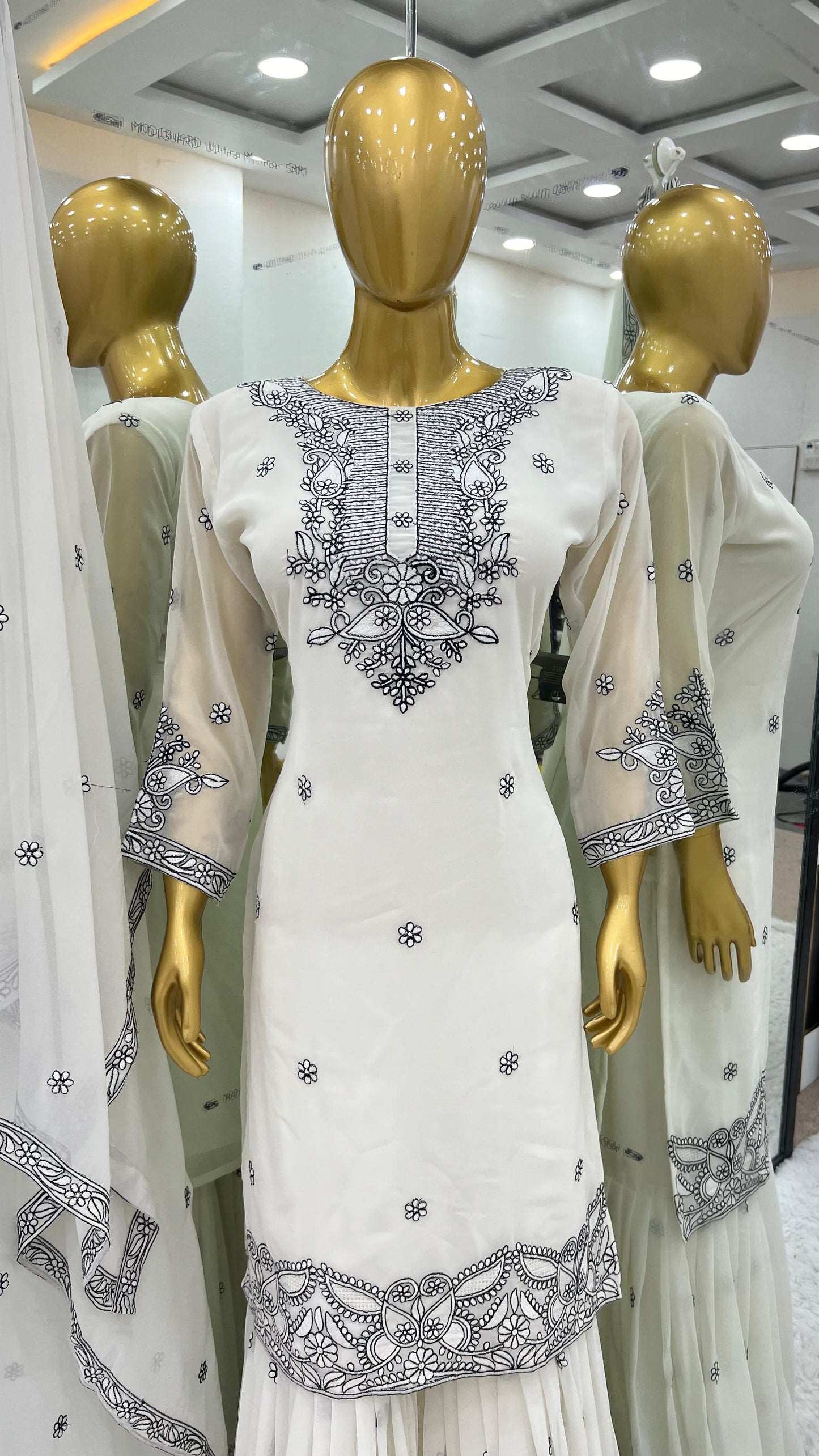 Thread Embroidery Work Top-Gharara And Dupatta Set Fully Stitched Ready To Wear