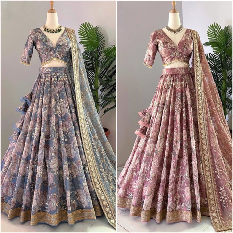 Multi Color Satin Silk Wedding Wear Sequence Work Lehenga Choli