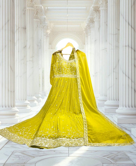 Heavy Fox Georgette Gown-Pant Dupatta Set