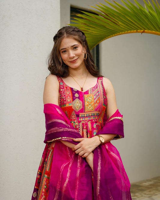 Anarkali Gown pure Jimmy organza silk digital printed padded gown