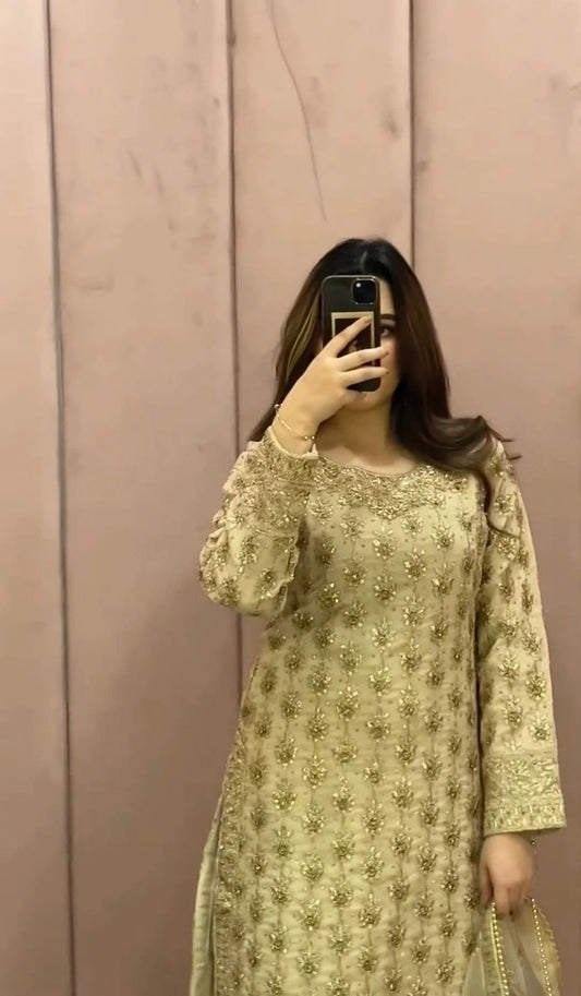 Perfect Golden Color Georgette Thread Georgette Salwar Suit