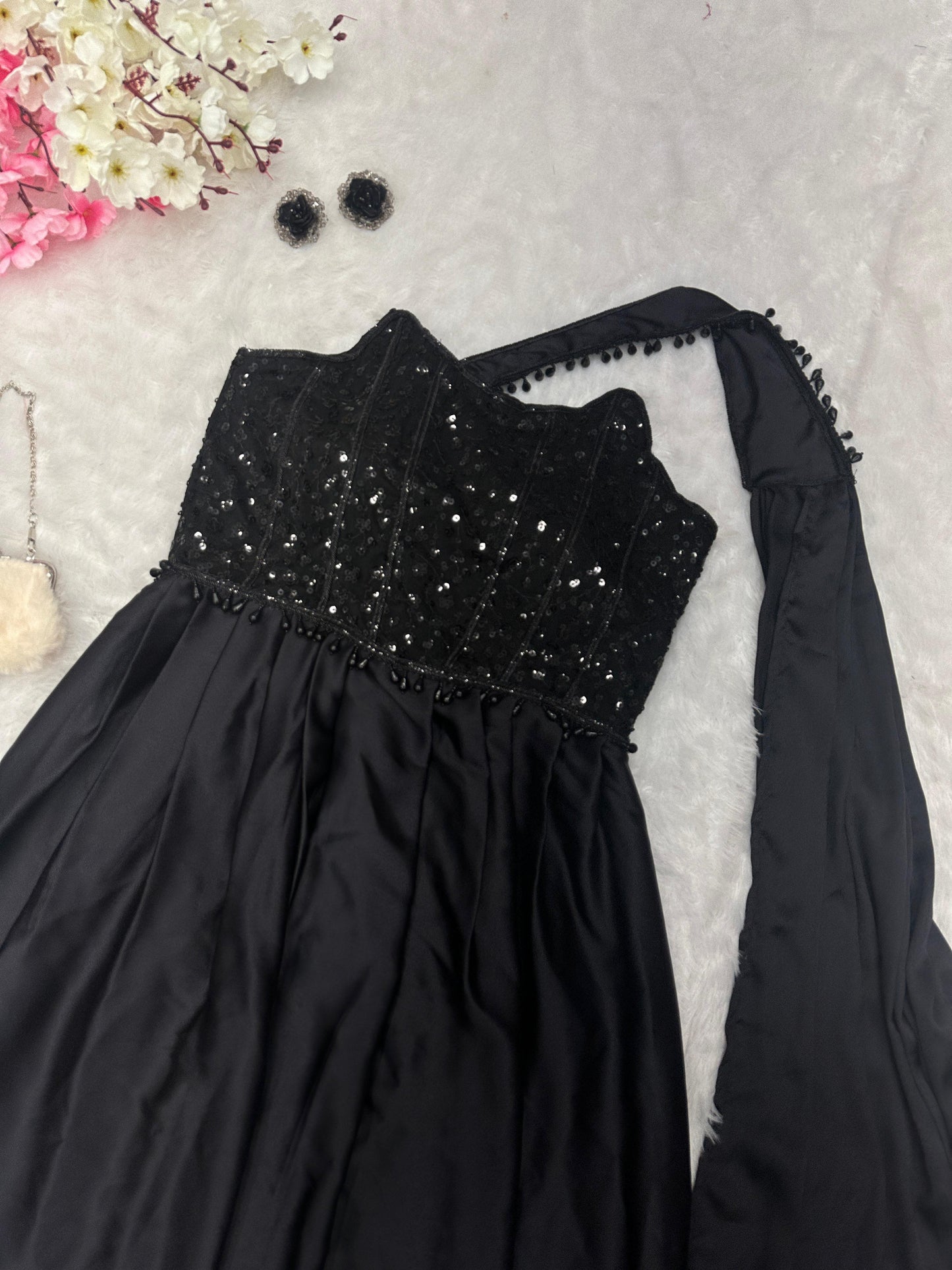 Designer Japan Satin Silk Gown With Attached Dupatta