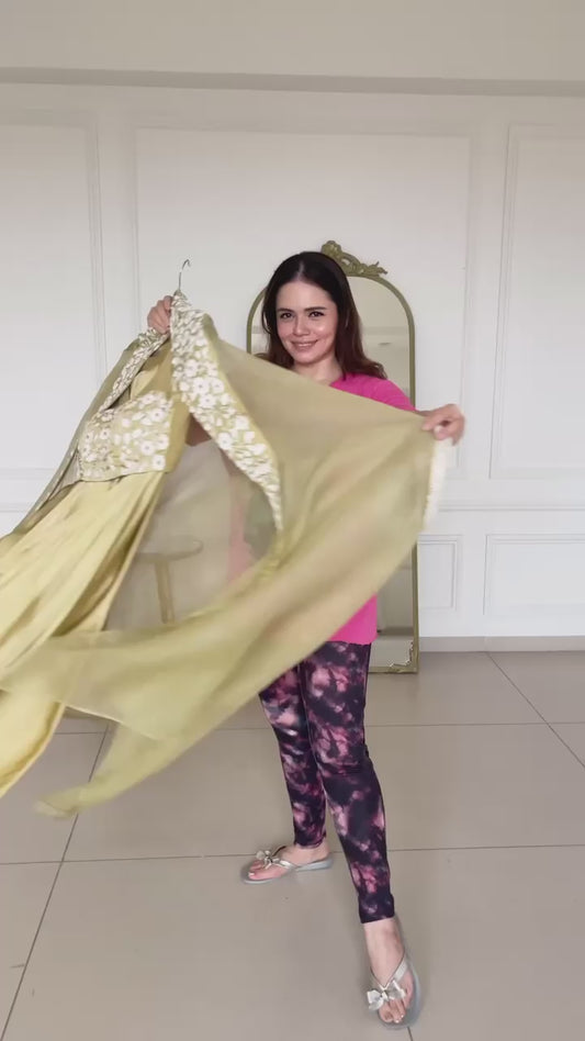 New Designer Olive Green Color Sequence Work Dhoti Style Saree