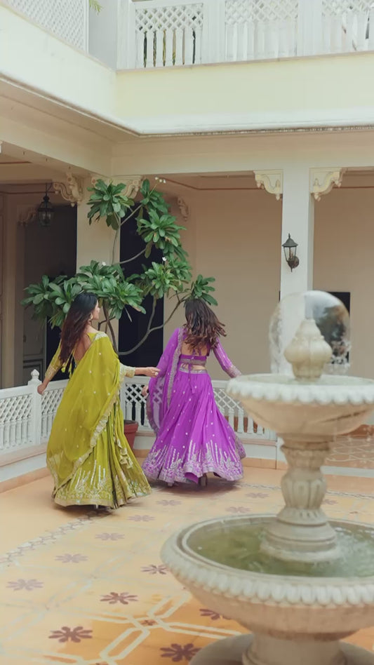 Purple and Green Embroidered Brocade Anarkali
