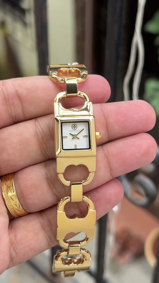 Tory Burch Gemini Double T Gold Plated Bracelet Watch: Elegance Redefined