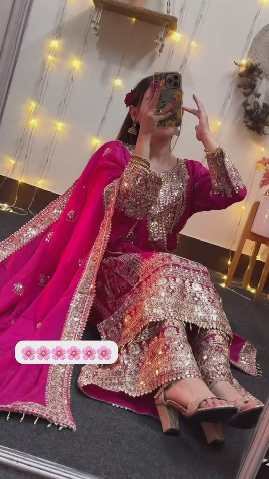 Embroidery Coding Dori-Sequence Work Top-Bottom And Dupatta Set Fully Stitched