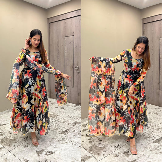 Pure Tabby Organza Silk Floral Anarkali Suit