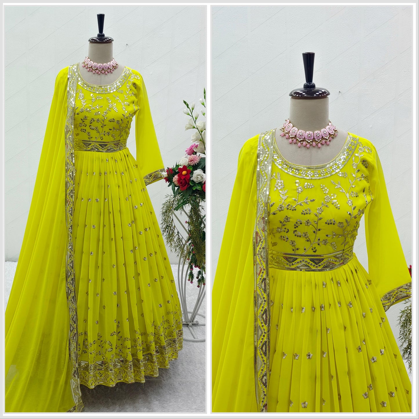 Heavy Fox Georgette Gown-Pant Dupatta Set