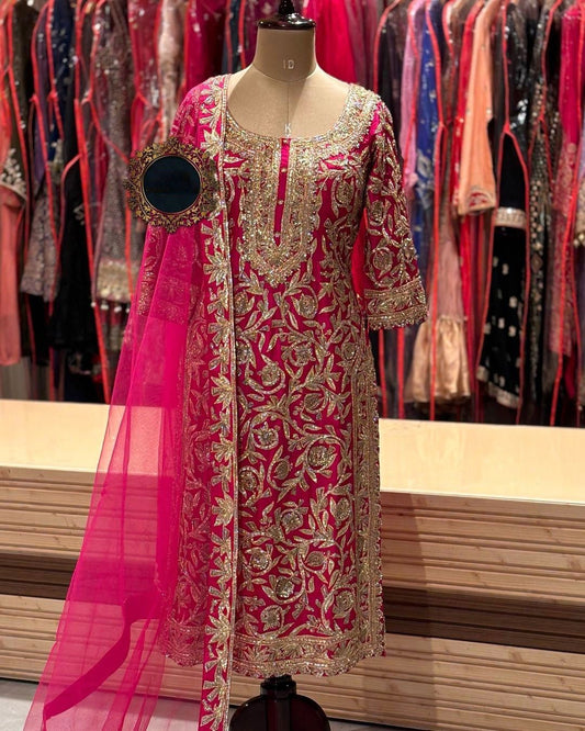 Heavy Embroidery And Stone Hand Work Top - Bottom With Dupatta