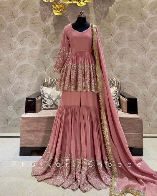 Fox Georgette Kediya-Palazzo and Dupatta Set Fully Stitched Ready To Wear
