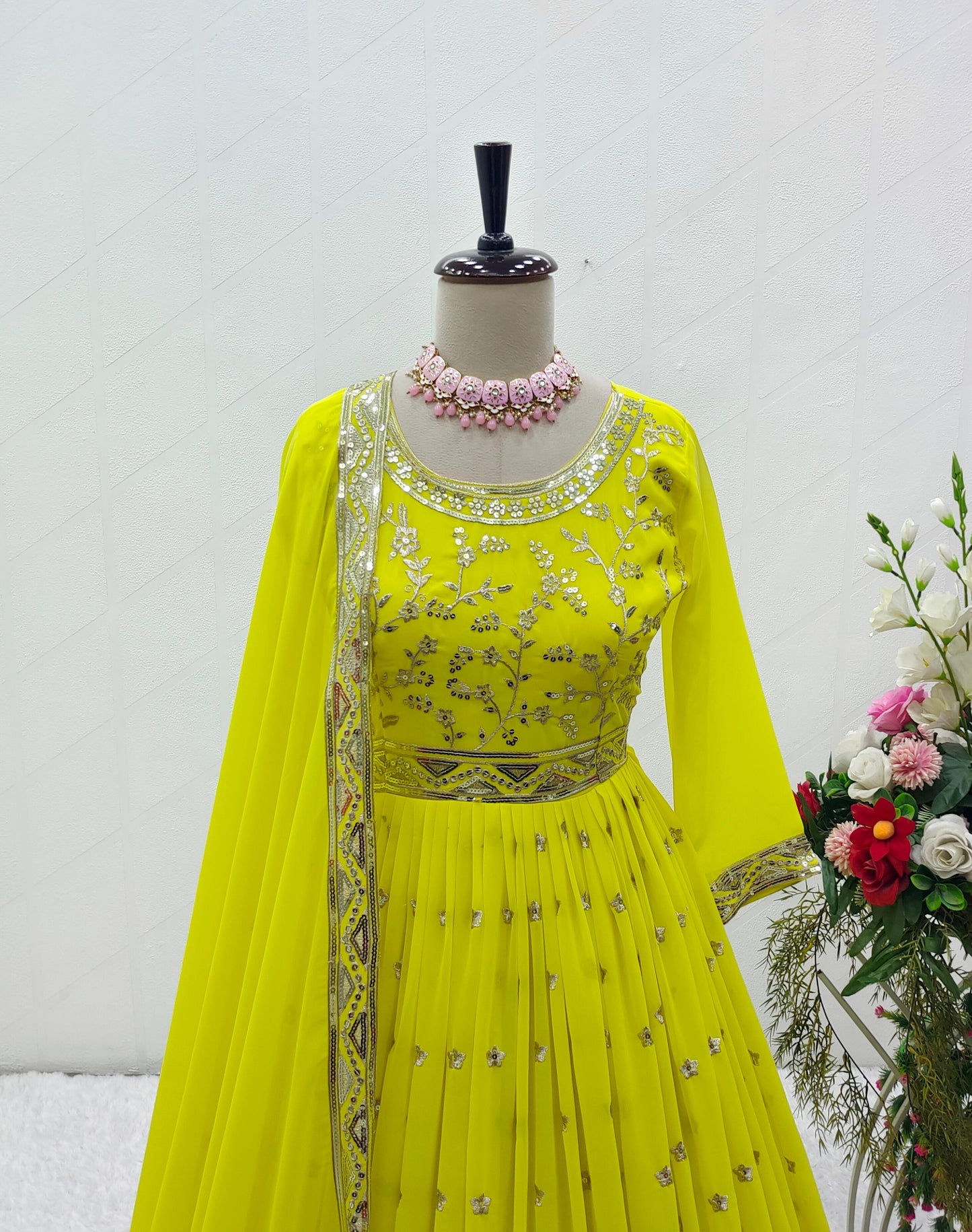 Heavy Fox Georgette Gown-Pant Dupatta Set